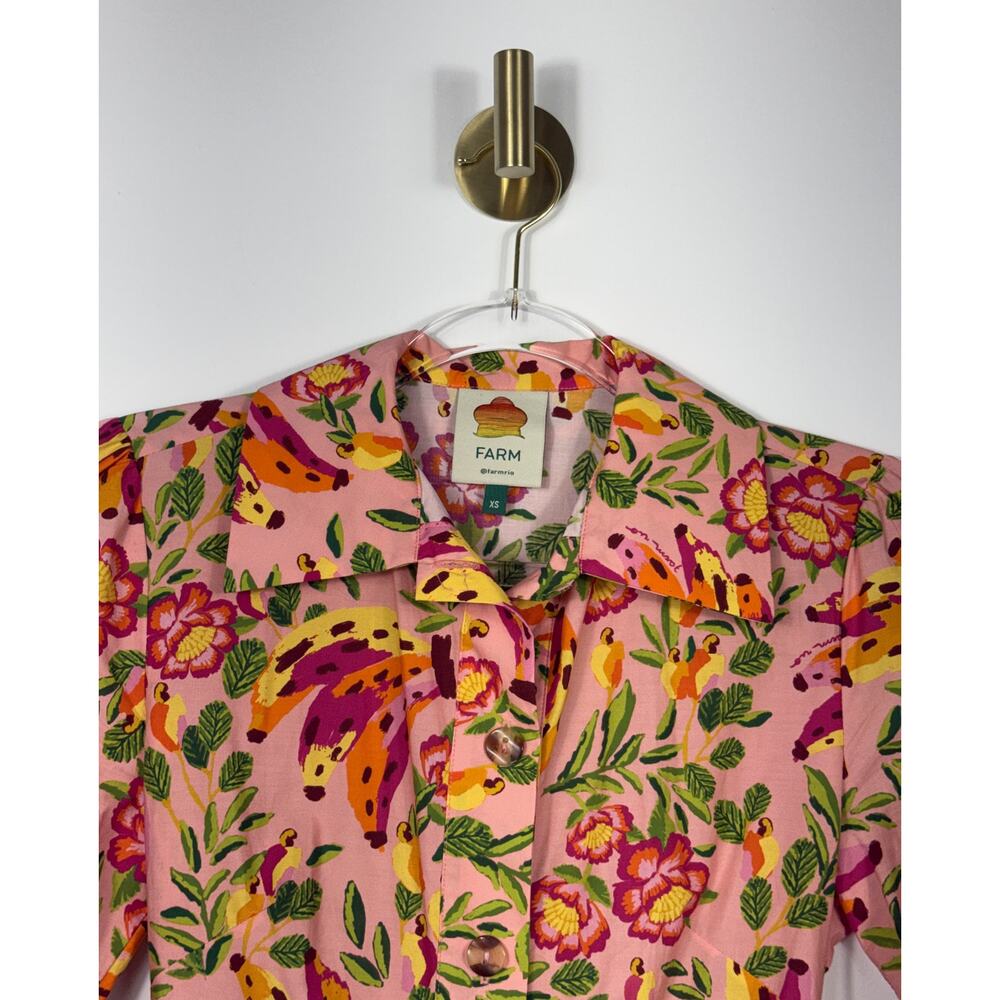 Anthropologie Farm Rio Painted Bananas Pink Mini Dress 100% cotton XS dress - Picture 5 of 12